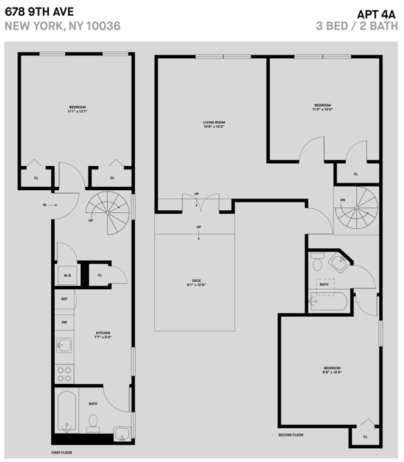 Floor plan for 3 beds, 2 baths